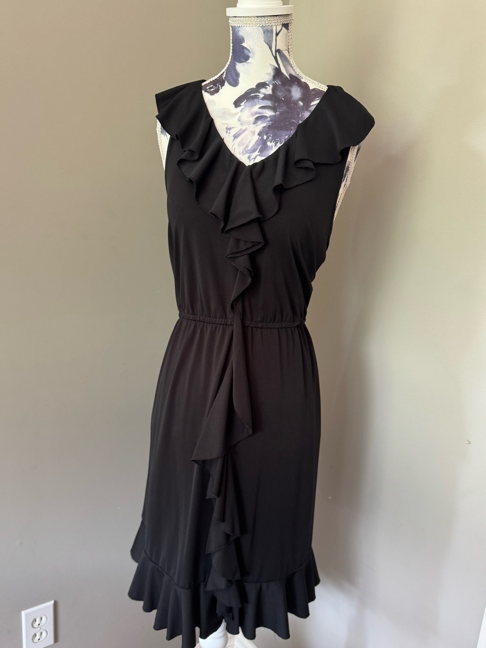 Merona Black Ruffle Front Midi Dress
